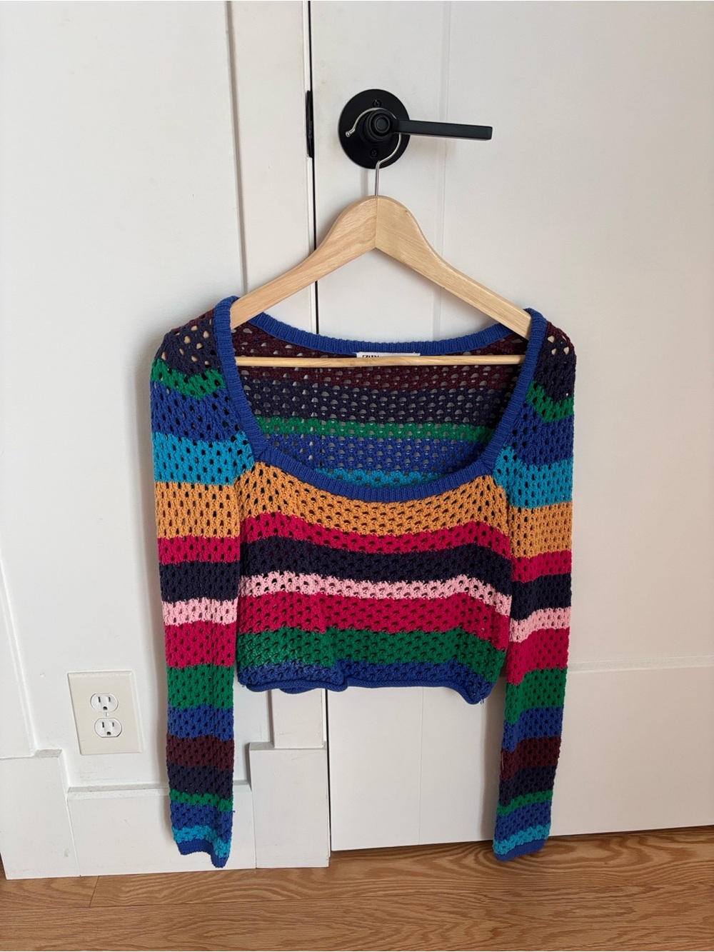 Crochet long-sleeved rainbow top M Zara cropped - Picture 5 of 5